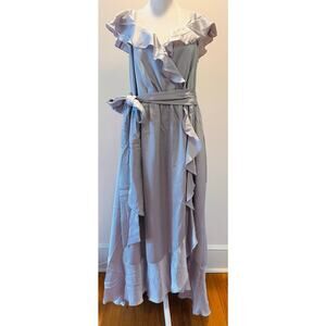 NWT Show Me Your MuMu Samantha Ruffle Cap Sleeve Wrap Silver Dress 2X